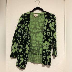 ECI Grandmacore Black and Lime Green Floral Open-Front Cardigan Large
